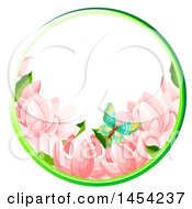 Poster, Art Print Of Circular Frame Of Spring Flowers And A Butterfly