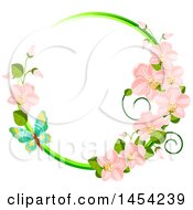 Poster, Art Print Of Circular Frame Of Spring Orchid Flowers And A Butterfly