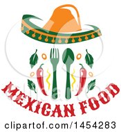 Poster, Art Print Of Mexican Food Design With A Sombrero Silverware And Peppers