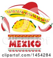 Poster, Art Print Of Mexican Food Design With A Sombrero Taco And Peppers