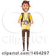 Poster, Art Print Of Happy Male Tourist Holding A Camera