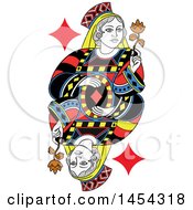 Clipart Graphic Of A French Styled Queen Of Diamonds Design Royalty Free Vector Illustration