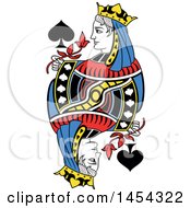 Clipart Graphic Of A French Styled Queen Of Spades Design Royalty Free Vector Illustration