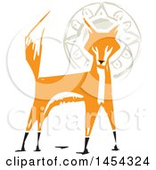 Poster, Art Print Of Woodcut Alert Fox And Sun