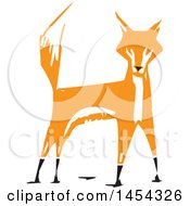 Poster, Art Print Of Woodcut Alert Fox With His Tail Up