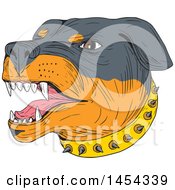 Poster, Art Print Of Sketched Drawing Of An Aggressive Rottweiler Dog Wearing A Spiked Collar