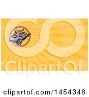 Poster, Art Print Of Retro California Grizzly Bear Attacking In A Black White Yellow And Red Circle And Orange Rays Background Or Business Card Design