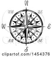 Clipart Graphic Of A Black And White Nautical Compass Rose Royalty Free Vector Illustration