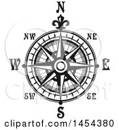 Clipart Graphic Of A Black And White Nautical Compass Rose Royalty Free Vector Illustration