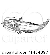 Clipart Graphic Of A Black And White Sketched Sheatfish Royalty Free Vector Illustration