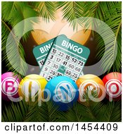 Poster, Art Print Of Border Of Palm Tree Branches With 3d Bingo Balls And Cards Against A Full Moon