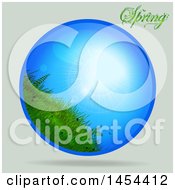 Poster, Art Print Of Circle Of A Blue Sunny Sky And Grass Over Shading With Spring Text