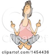Cartoon White Woman In The Lotus Meditation Pose Holding Up Two Middle Fingers
