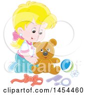 Poster, Art Print Of Blond Caucasian Girl Playing With A Teddy Bear