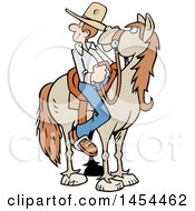 Poster, Art Print Of Cartoon Horseback Caucasian Cowboy Looking Back