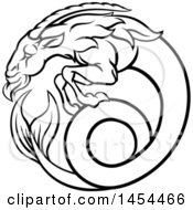 Clipart Graphic Of A Black And White Lineart Capricorn Sea Goat Astrology Zodiac Horoscope Royalty Free Vector Illustration