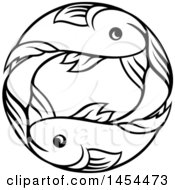 Clipart Graphic Of A Black And White Lineart Double Pisces Fish Astrology Zodiac Horoscope Royalty Free Vector Illustration