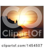 Clipart Graphic Of A 3d Silhouetted Lighthouse Against An Orange Ocean Sunset Royalty Free Illustration by KJ Pargeter