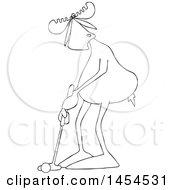 Clipart Graphic Of A Cartoon Black And White Lineart Moose Golfer Putting Royalty Free Vector Illustration by djart