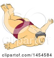 Clipart Graphic Of A Drawing Sketch Styled Skydiving Sumo Wrestler Royalty Free Vector Illustration