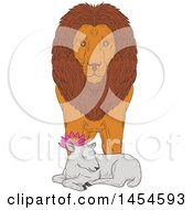 Poster, Art Print Of Sketchd Lion Standing Over A Sleeping Lamb