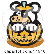 Cute Dog Inside A Halloween Pumpkin Clipart Illustration