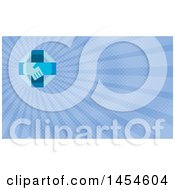 Clipart Of A Retro Blue Cross With Shaking Hands And Blue Rays Background Or Business Card Design Royalty Free Illustration by patrimonio