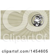 Clipart Of A Retro Woodcut Ram Goat In A Tuxedo In A Black White And Taupe Circle And Rays Background Or Business Card Design Royalty Free Illustration