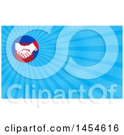 Clipart Of A Pair Of White Hands Shaking In A Red And Blue Circle And Rays Background Or Business Card Design Royalty Free Illustration by patrimonio