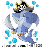 Poster, Art Print Of Cartoon Pirate Captain Shark Holding A Sword
