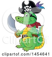 Poster, Art Print Of Cartoon Crocodile Pirate Holding A Sword