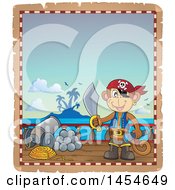 Poster, Art Print Of Parchment Border Of A Monkey Pirate Holding A Sword On A Ship