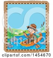 Poster, Art Print Of Parchment Border Of A Happy Scout Boy Rowing A Boat