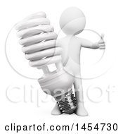 Clipart Graphic Of A 3d White Man With An Energy Saver Light Bulb On A White Background Royalty Free Illustration