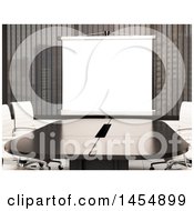 Clipart Graphic Of A 3d Blank Projector Screen In A Meeting Room Royalty Free Illustration