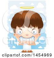 Clipart Graphic Of A 3d Mad White Angel Boy Over Clouds Royalty Free Vector Illustration