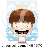Clipart Graphic Of A 3d Happy White Angel Boy Over Clouds Royalty Free Vector Illustration