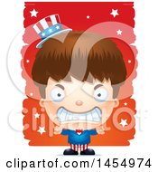 Clipart Graphic Of A 3d Mad White American Uncle Sam Boy Against Strokes Royalty Free Vector Illustration