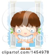 Clipart Graphic Of A 3d Grinning White Greek Boy With Columns Royalty Free Vector Illustration