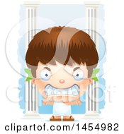 Clipart Graphic Of A 3d Mad White Greek Boy With Columns Royalty Free Vector Illustration