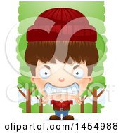Clipart Graphic Of A 3d Mad White Lumberjack Boy In The Woods Royalty Free Vector Illustration
