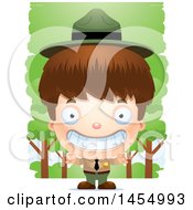 Poster, Art Print Of 3d Grinning White Park Ranger Boy In The Woods