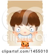 Clipart Graphic Of A 3d Mad White Caveman Boy Over Strokes Royalty Free Vector Illustration