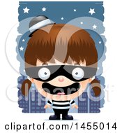 Poster, Art Print Of 3d Happy White Robber Girl Against A City At Night