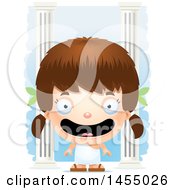 Clipart Graphic Of A 3d Happy White Greek Girl With Columns Royalty Free Vector Illustration