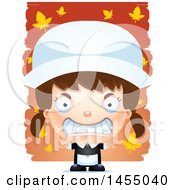 Clipart Graphic Of A 3d Mad White Pilgrim Girl Over Leaves Royalty Free Vector Illustration