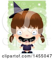 Clipart Graphic Of A 3d Happy White Witch Girl Over A Spiral And Star Pattern Royalty Free Vector Illustration