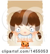 Clipart Graphic Of A 3d Mad White Caveman Girl Over Strokes Royalty Free Vector Illustration