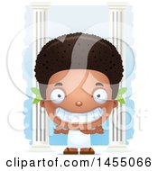 Clipart Graphic Of A 3d Grinning Black Greek Boy With Columns Royalty Free Vector Illustration