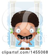 Clipart Graphic Of A 3d Happy Black Greek Boy With Columns Royalty Free Vector Illustration